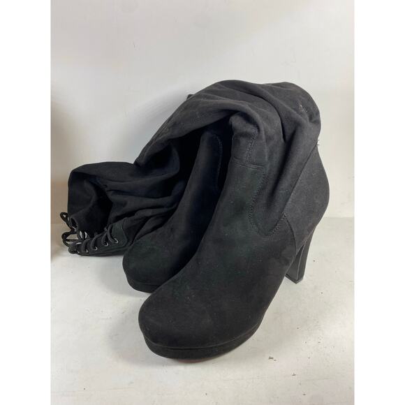Black Stretch Platform Knee Boots NEW Women's 9.5W - Picture 1 of 9
